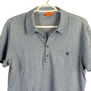 Hugo Boss Orange‎ Lightweight Polo Shirt Mens M Blue Slub S/S Pocket Logo read